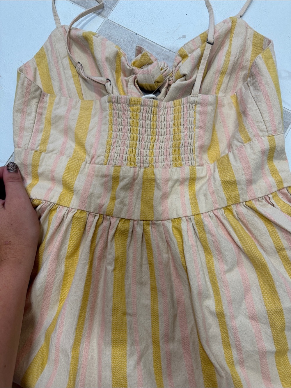 Roxy Yellow Pink Striped Button-Front Mini Sundress - Picture 4 of 4